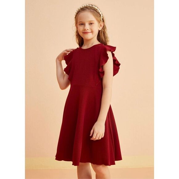 NEW Girls Flutter Sleeve Dress Pockets A-Line Swing Dress 12 Yrs - Picture 1 of 6